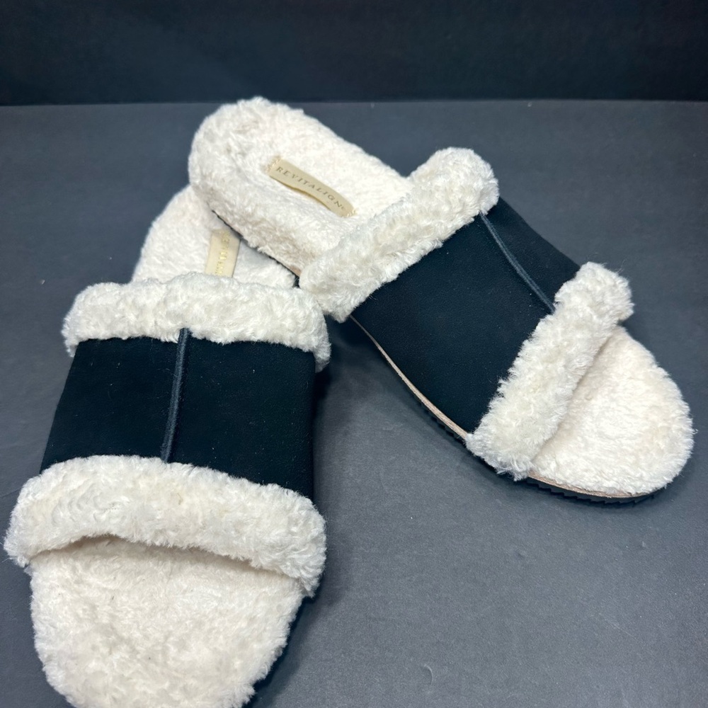 REVITALIGN Black and White Plush Slide Slippers size 12 brand new with out box - Picture 2 of 8